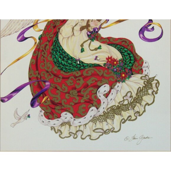 Lain Gordon Angel Of Hope Framed Print Art Painting Woman Harp Colorful Doves - Picture 4 of 9